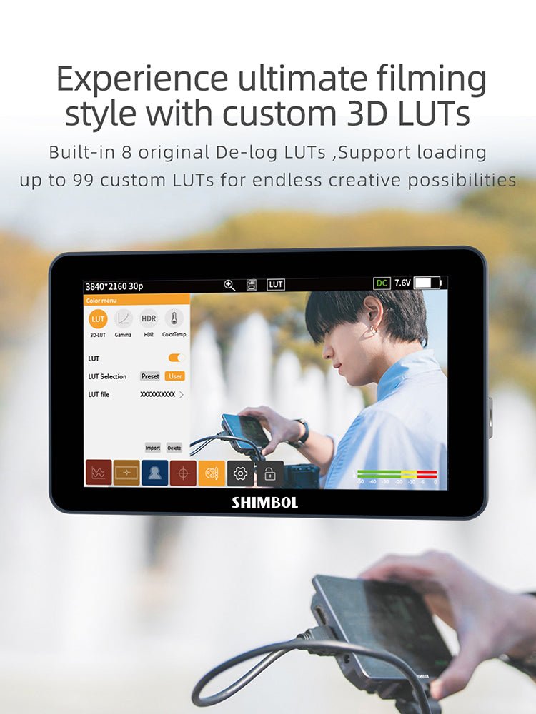 Shimbol M5 Camera Field Monitor: interface for loading and applying custom 3D LUTs for color grading.