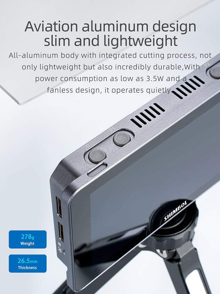 Shimbol M5 Camera Field Monitor: Back: Aviation Aluminum Design - Slim & Lightweight